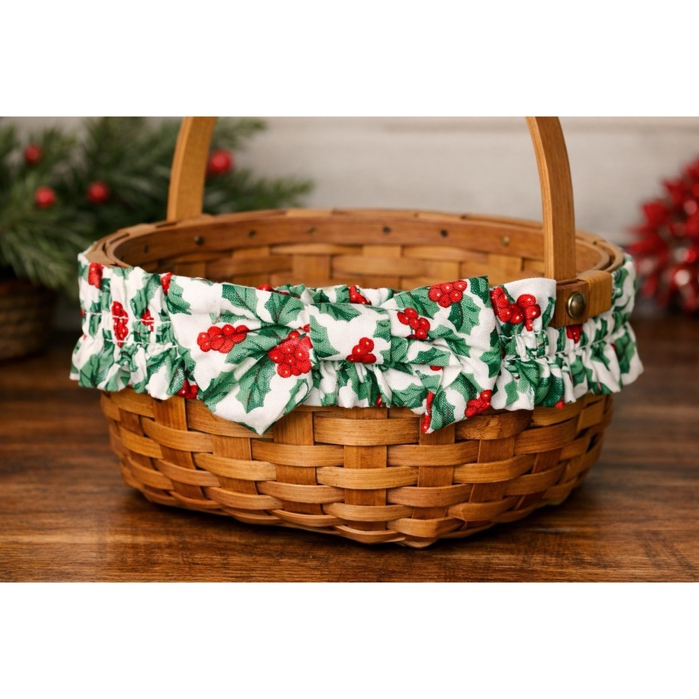 Longaberger Traditional Holly Basket Garter 14" Christmas Fabric Bow Red Berry